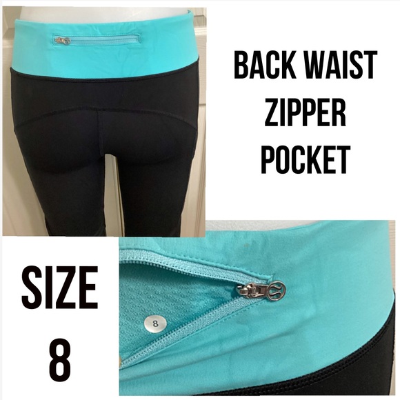 Lululemon, Black & Turquoise Blue, Ankle Cropped Leggings. Size 8 - Picture 5 of 7